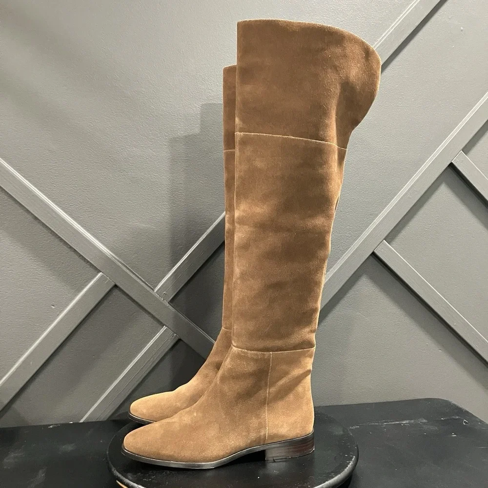J.Crew Tan Suede Over the Knee Boots Women's Size 10.5 Low Heel Leather Sole